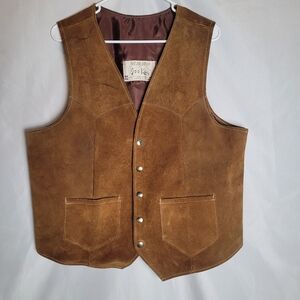 Vintage Western Cowboy Distressed Brown Suede Leather Vest(See Measurements)
